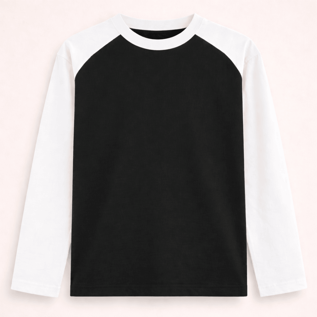 Solid plain white black colour block full sleeve t-shirt for men and women by Words Armor