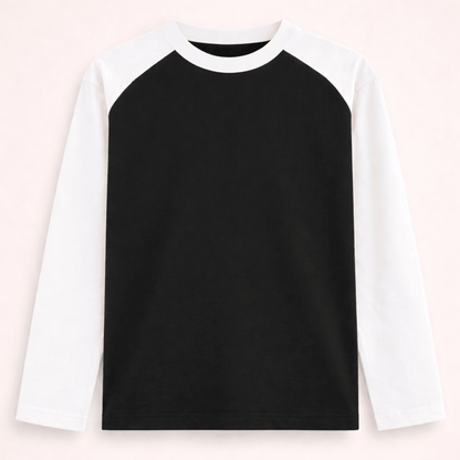 Solid plain white black colour block full sleeve t-shirt for men and women by Words Armor