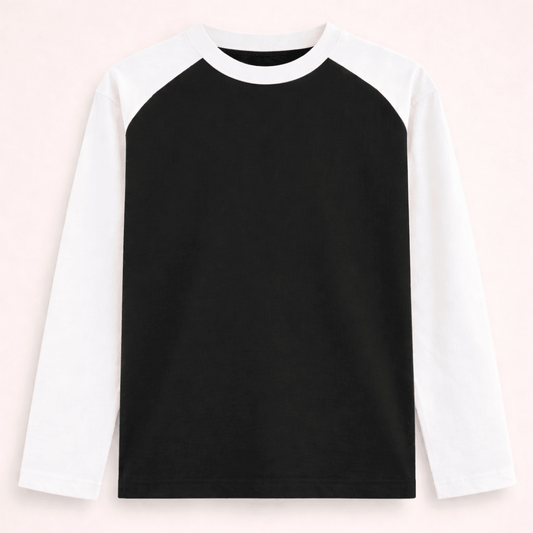 Solid plain white black colour block full sleeve t-shirt for men and women by Words Armor