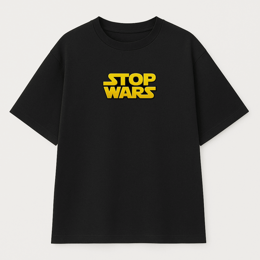 STOP WARS black oversized drop shoulder tshirt 240 gsm cotton Words Armor