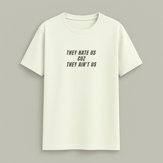 Saying white t-shirt with black text on a gray background wordsarmor