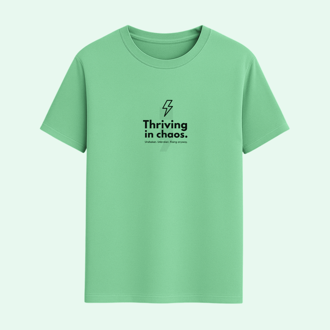 Thriving in Chaos classic half sleeve cotton t-shirt in multiple colours, unisex sizes S to 5XL.