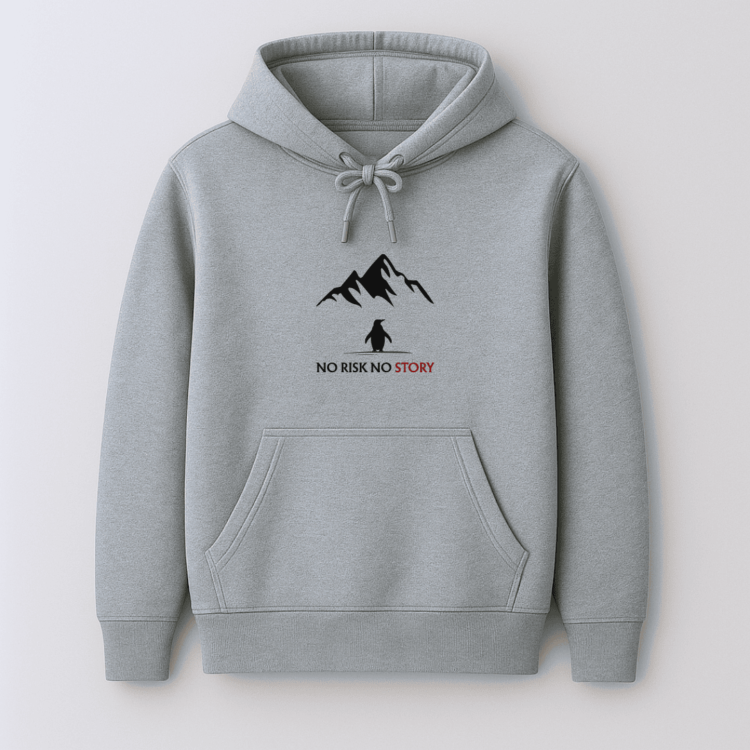 Viral penguin graphic printed quote hoodie no risk no story by Words Armor