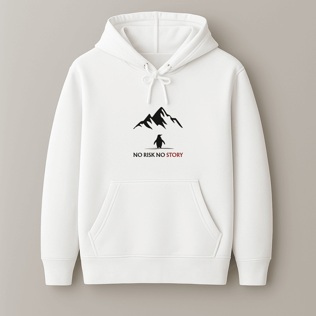 Viral penguin graphic printed quote hoodie no risk no story by Words Armor