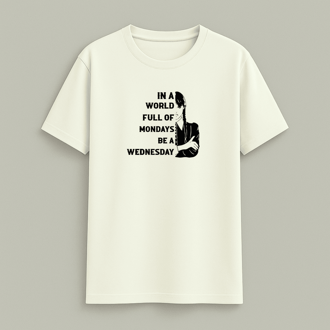 Wednesday Quote T-Shirt Off White – In a world full of Mondays be a Wednesday by Words Armor