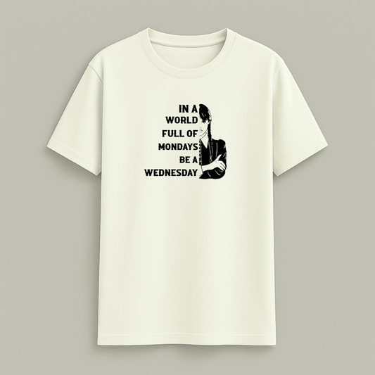 Wednesday Quote T-Shirt Off White – In a world full of Mondays be a Wednesday by Words Armor