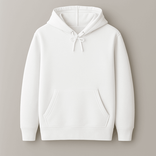 White solid plain hoodie for men and women – cozy insulated cotton winter wear, soft warm texture
