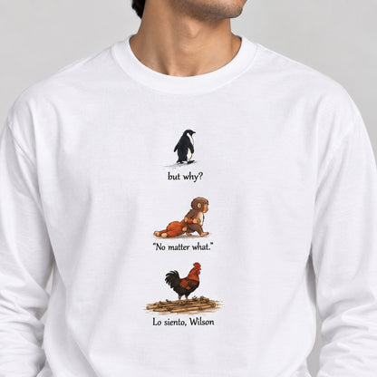 Words Armor viral meme crossover illustrated print featuring penguin, monkey and rooster