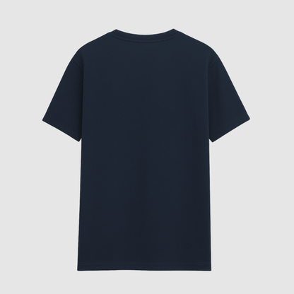 Navy blue t-shirt on a light gray background wordsarmor