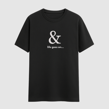Black t-shirt with white text and symbol on a light gray background wordsarmor