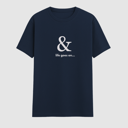 Navy blue t-shirt with white text and symbol on a light gray background wordsarmor