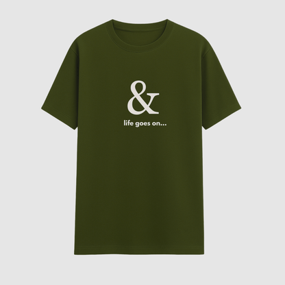 Green t-shirt with a white ampersand and text on a light gray background wordsarmor