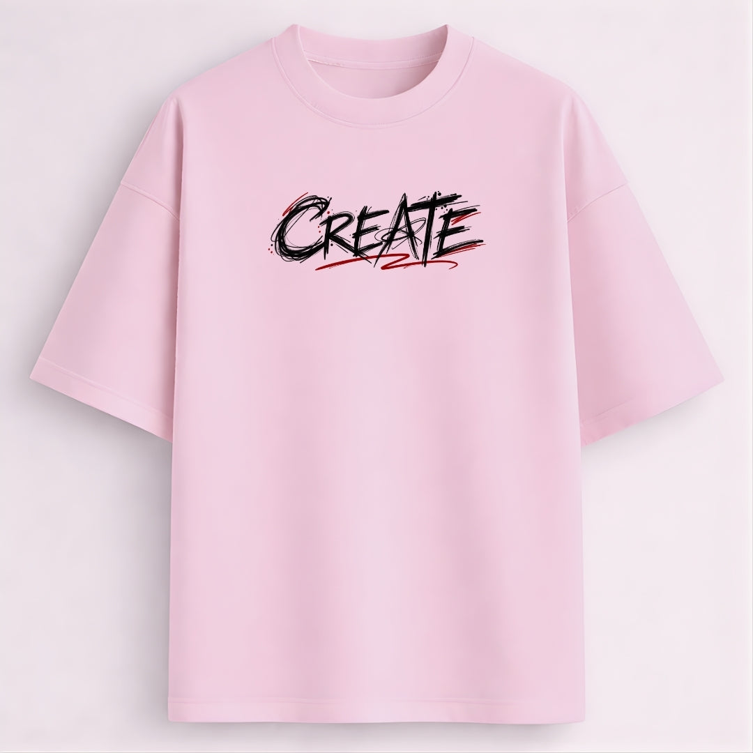 Words Armor baby pink oversized tshirt front and CREATE graphic print