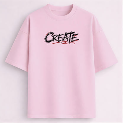 Words Armor baby pink oversized tshirt front and CREATE graphic print