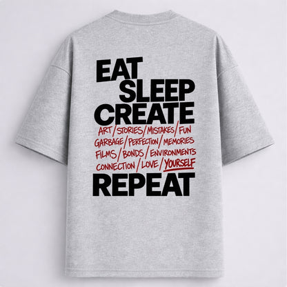 Words Armor melange grey oversized tshirt with Eat Sleep Create Repeat back print