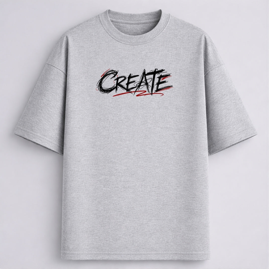 Words Armor melange grey oversized tshirt front view with CREATE graphic