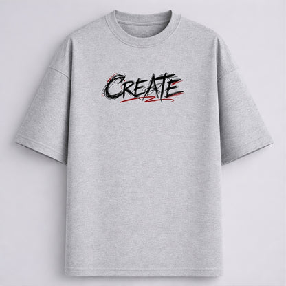 Words Armor melange grey oversized tshirt front view with CREATE graphic