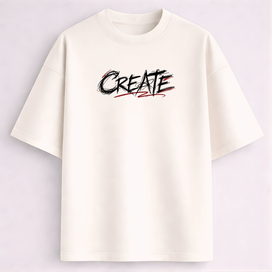 Words Armor off white oversized tshirt with CREATE front graphic