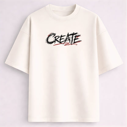 Words Armor off white oversized tshirt with CREATE front graphic