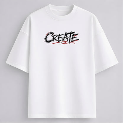 Words Armor white oversized t-shirt with CREATE front graphic print