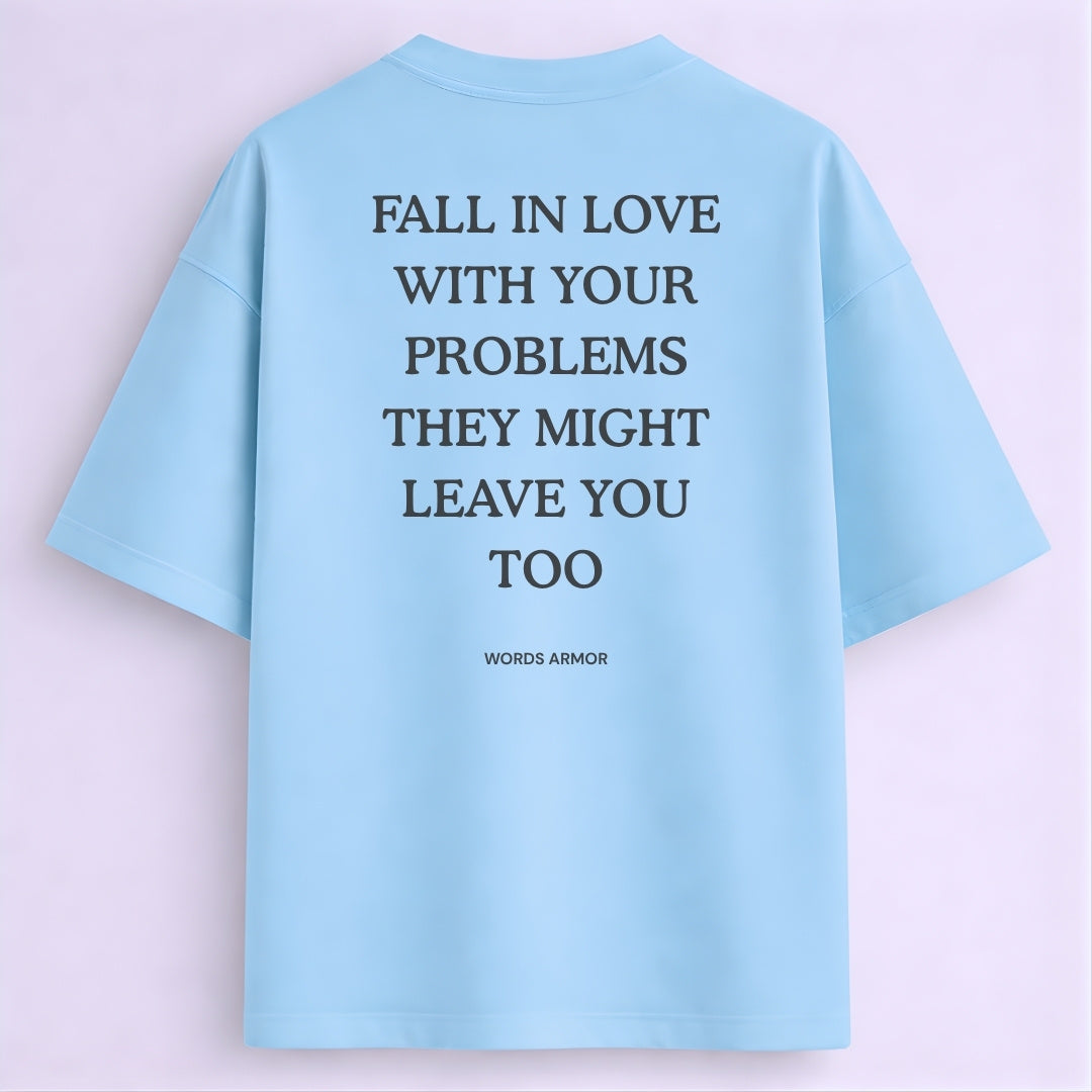 Words Armor Funny Meme Motivational Oversized T-Shirt Back Print Baby Blue Colour Viral Quote Graphic Streetwear
