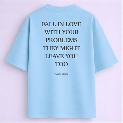 Words Armor Funny Meme Motivational Oversized T-Shirt Back Print Baby Blue Colour Viral Quote Graphic Streetwear