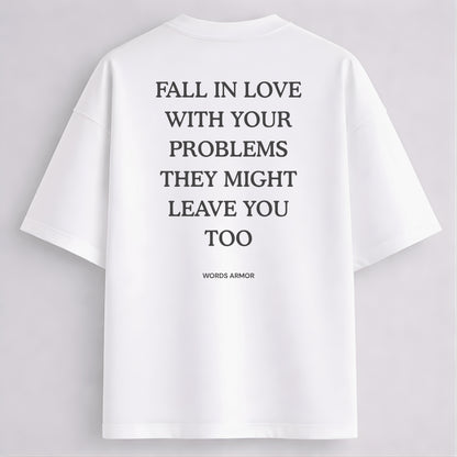 Words Armor Funny Meme Motivational Oversized T-Shirt Back print White Colour Viral Quote Graphic Streetwear