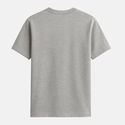 Back view of the plain grey melange super combed cotton t-shirt for men and women.