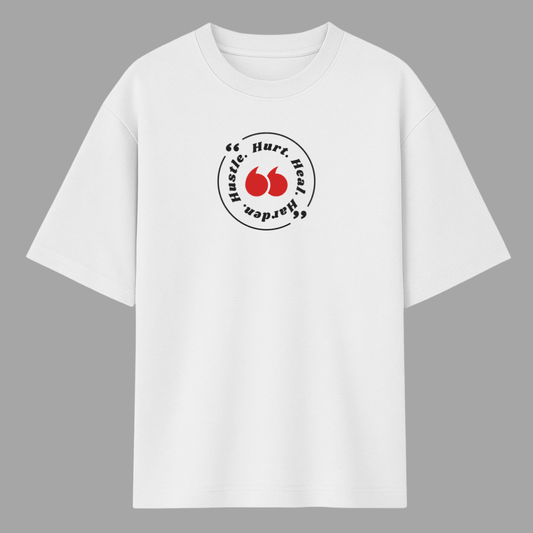 White t-shirt with a graphic design on a gray background wordsarmor