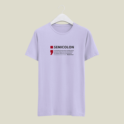 Lavender t-shirt with a graphic design on a beige background wordsarmor