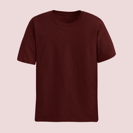 Front view of plain maroon classic half sleeve tshirt by Words Armor – unisex