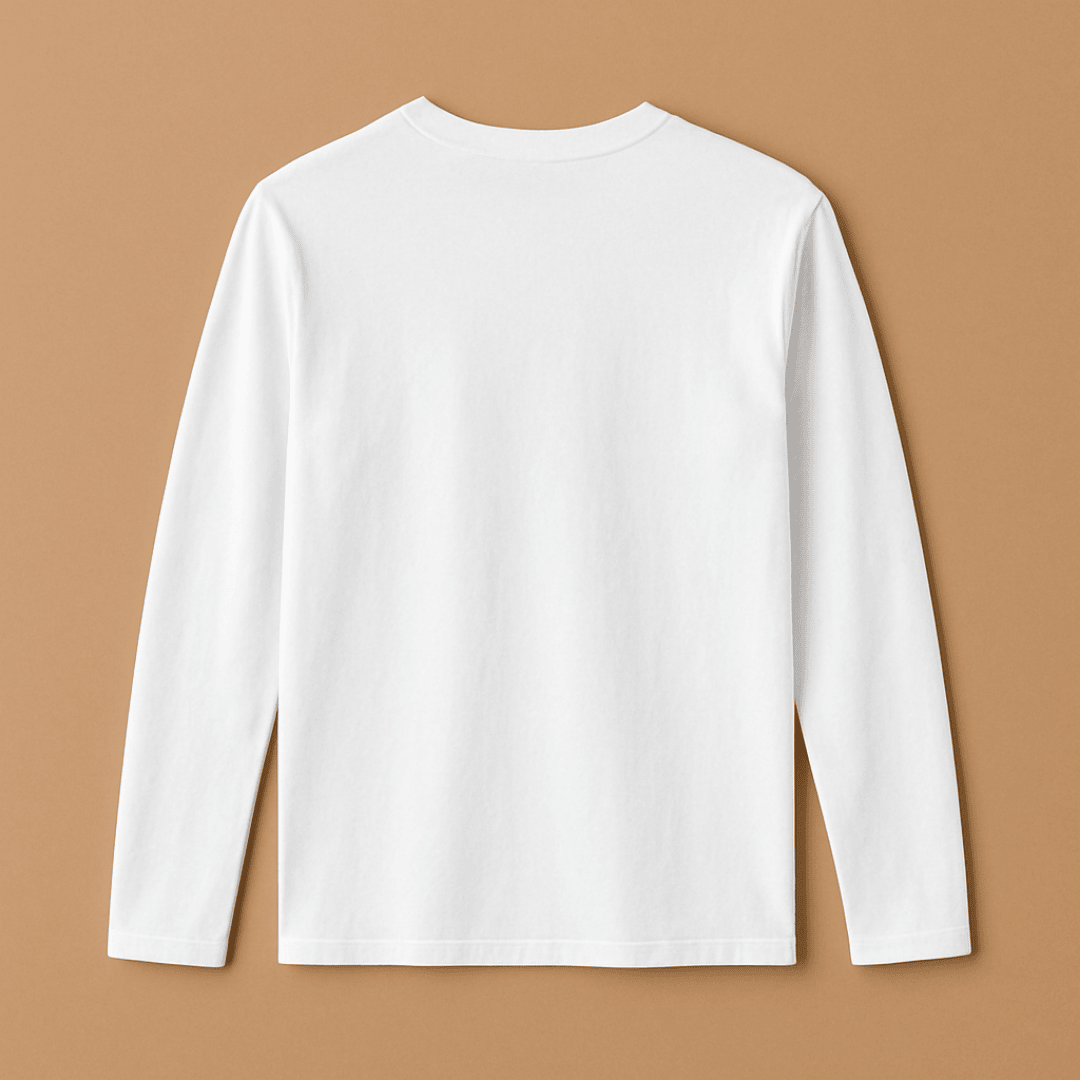 White long-sleeve shirt on a brown background wordsarmor