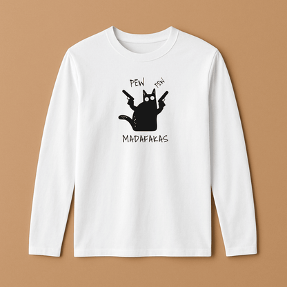 White long-sleeve shirt with a black graphic and text on a brown background wordsarmor