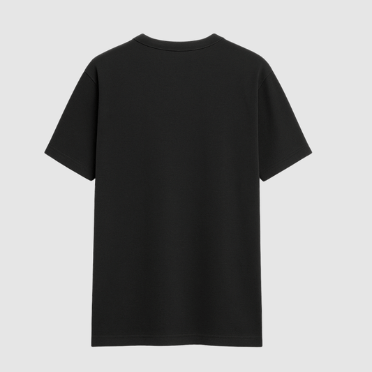 Black t-shirt on a light gray background wordsarmor.