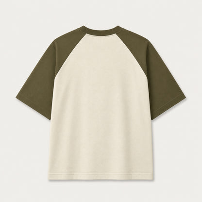 Premium Nonchalant oversized raglan t-shirt in olive green and off white for men and women by Words Armor.