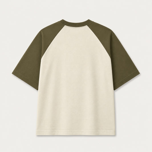 Premium Nonchalant oversized raglan t-shirt in olive green and off white for men and women by Words Armor.