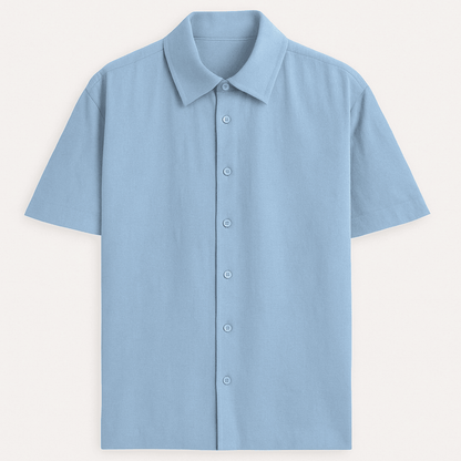 Baby blue oversized unisex shirt – front button view – half sleeves – Words Armor
