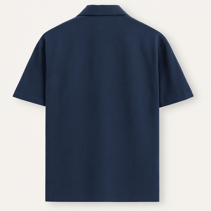 Navy blue oversized shirt – back view – unisex cotton fabric – Words Armor