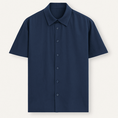 Unisex oversized navy blue half sleeve shirt – front view – relaxed fit – Words Armor