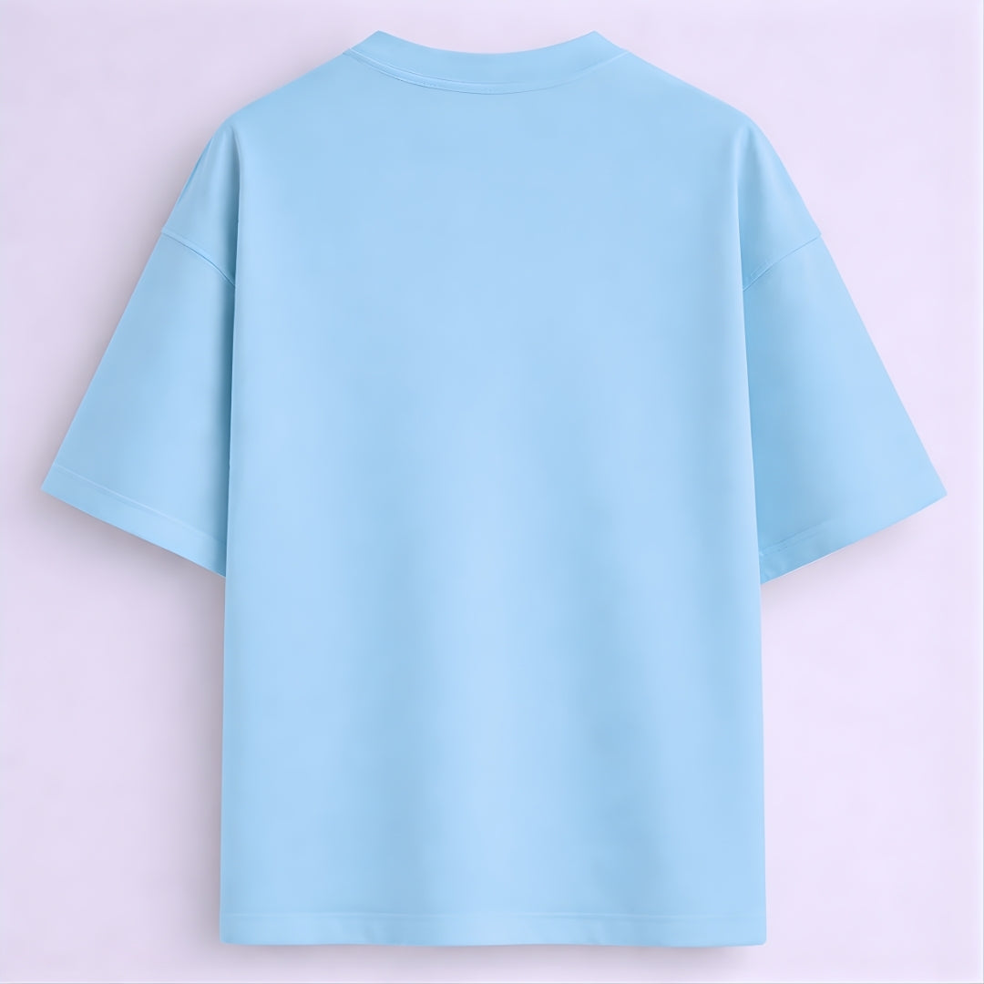 Words Armor solid plain baby blue oversized t shirt back view for men and women