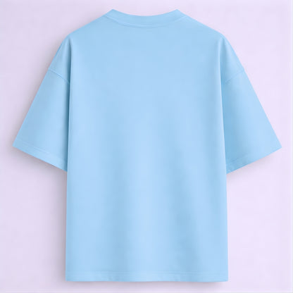 Words Armor solid plain baby blue oversized t shirt back view for men and women