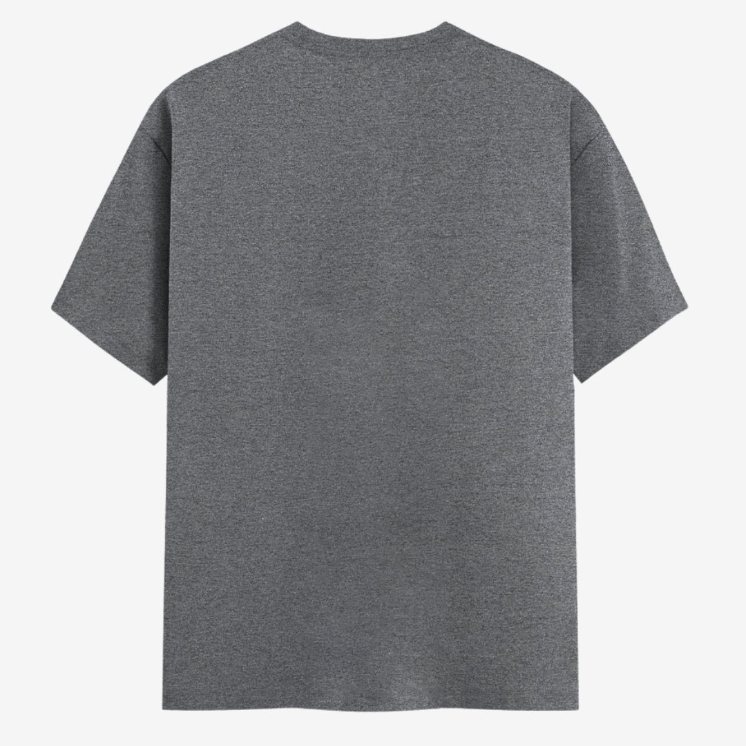 Words Armor solid plain charcoal grey t shirt back view for men and women