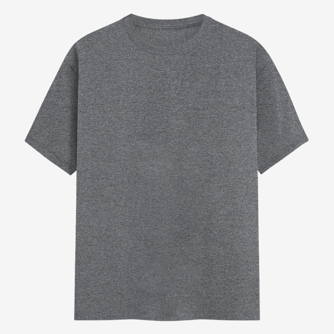 Words Armor solid plain charcoal grey t shirt front view for men and women