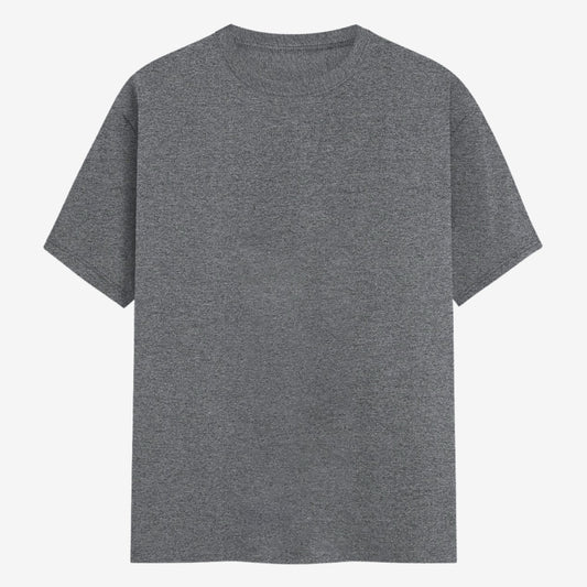 Words Armor solid plain charcoal grey t shirt front view for men and women