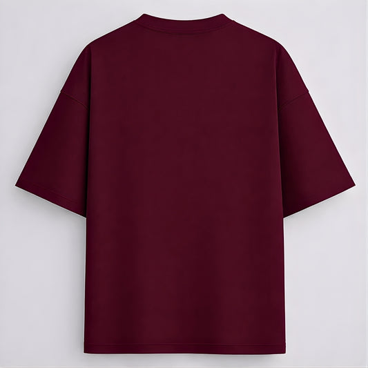 Words Armor solid plain maroon oversized t shirt back view for men and women