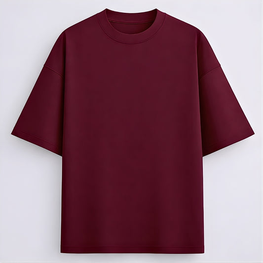 Words Armor solid plain maroon oversized t shirt front view for men and women