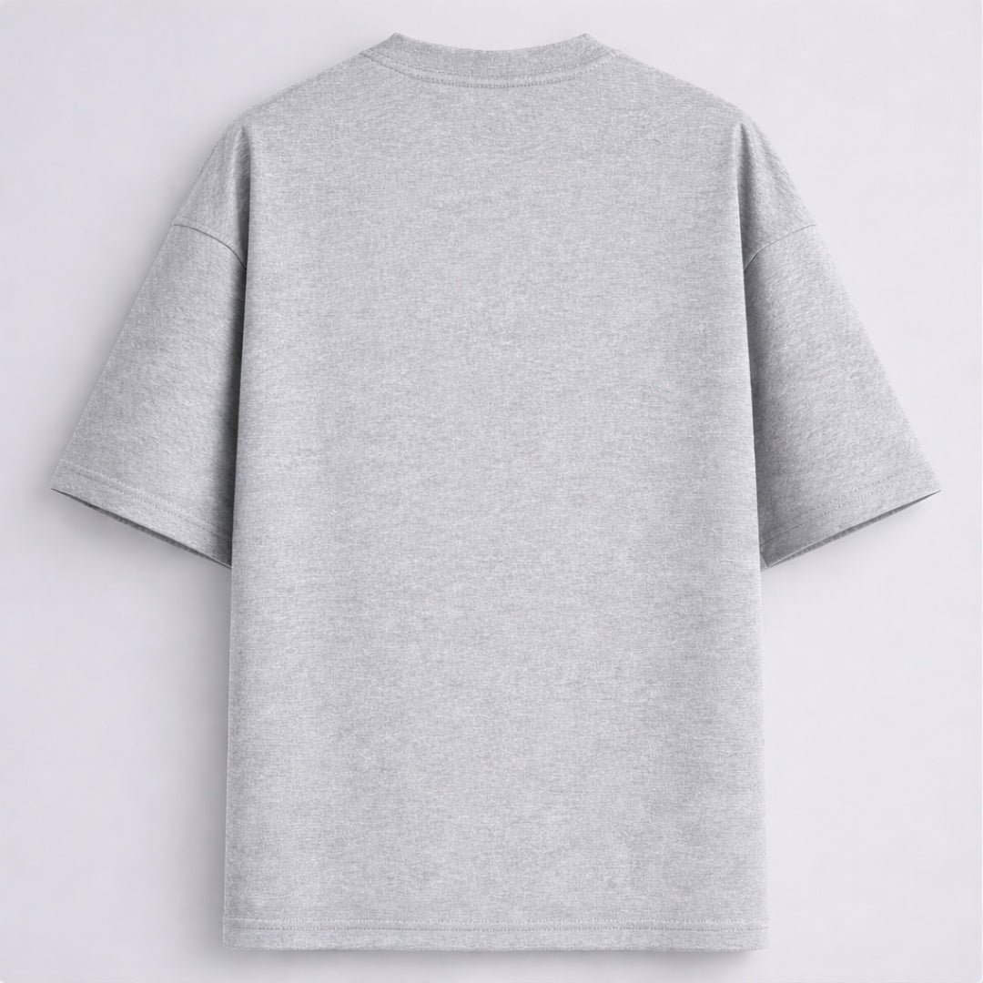 Words Armor solid plain melange grey oversized t shirt back view for men and women