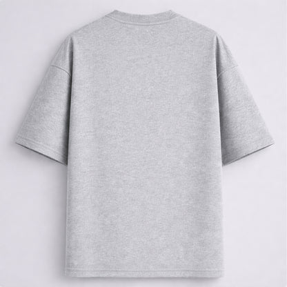 Words Armor solid plain melange grey oversized t shirt back view for men and women
