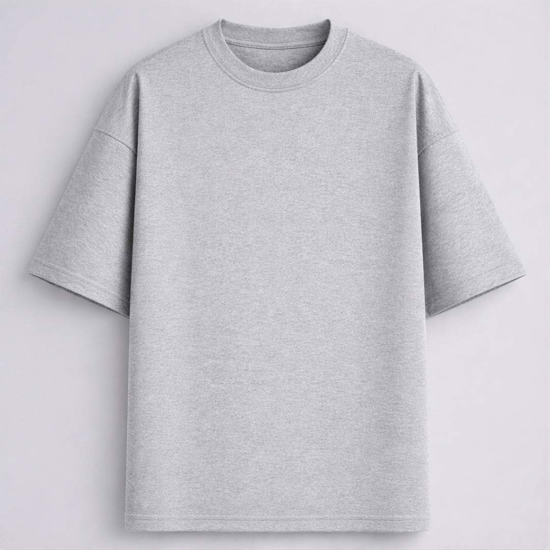 Words Armor solid plain melange grey oversized t shirt front view for men and women