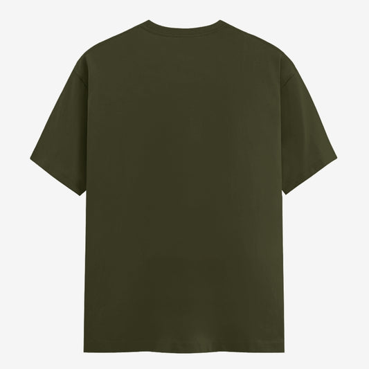 Words Armor solid plain olive green t shirt back view for men and women
